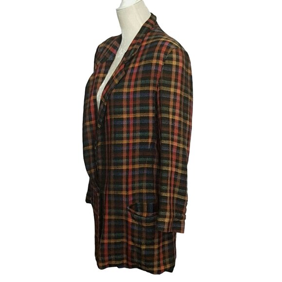 Vintage Womens M Plaid Check Silk Blend Blazer Jacket Lined One Button Pockets - Picture 3 of 7
